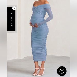 Powder Blue Bardot Twist Maternity Midi Dress